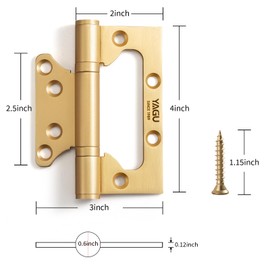 YAGU 3 Pack Non-Mortise Door Hinges - 4" × 3" inch Stainless Steel Bifold Door Hinge - Easy to Install and Heavy Duty with Sqaure Corners, Brushed Gold