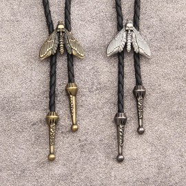 Bolo Tie Rodeo Cowboy Leather Necktie Western Necklace for Men,Women Leather Necklace with Turquoise Stone (moth-silver)