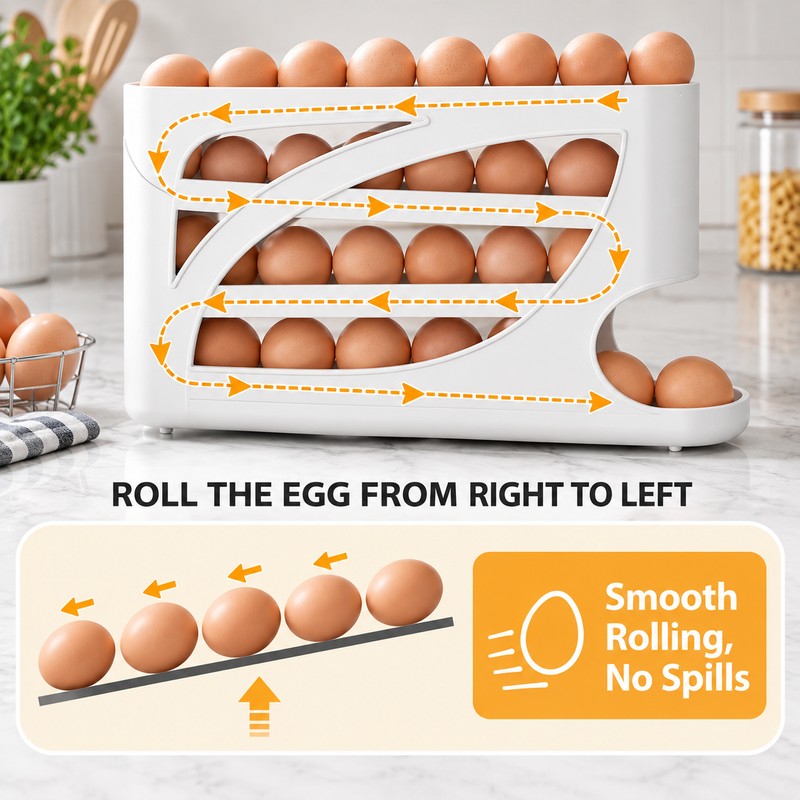 4-Tier Rolling Egg Holder for Refrigerator – Space-Saving 28–30 Egg