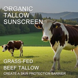 Beef Tallow Sunscreen SPF 50 with Zinc Oxide, Natural Mineral Sun Sunblock with Beeswax, Beef Tallow for Skin Non Greasy Clean Travel Sun Screen - Suitable for Dry & Sensitive Skin - 85g / 3 Fl.oz
