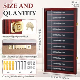 Silipull 29.84" x 15.75" Military Challenge Coin Display Case Wood Medal Wall Mount Lockable Cabinet Rack Holder Shadow Box with Removable 2 Grooves Shelves for Casino Poker Chips Exquisite Souvenirs