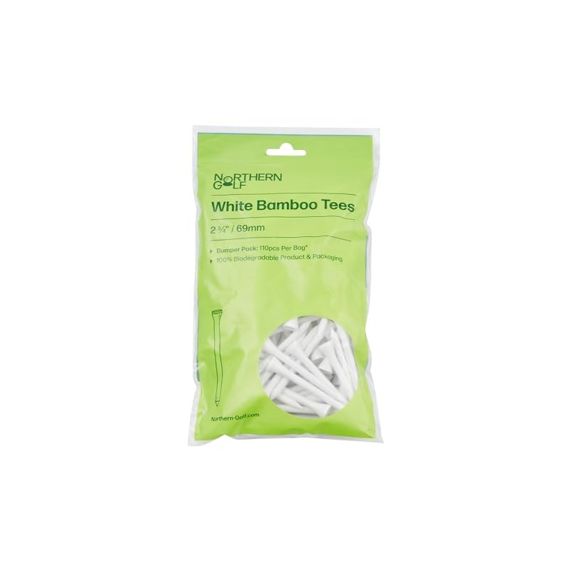 Northern Golf White Bamboo Golf Tees/BUMPER PACK/ 100% BIODEGRADABLE (2