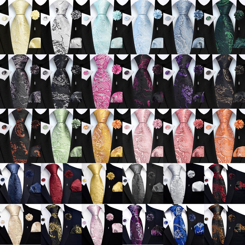 GUSLESON Sky Blue Tie Set for Men Silk Paisley Necktie