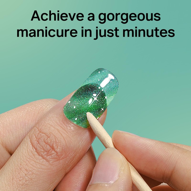 MIZHSE Semi Cured Gel Nail Strips, Green Cat Eye 30PCS