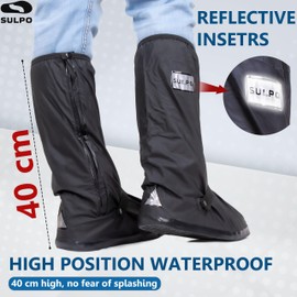 SULPO Shoe Covers Waterproof with Zip - Reusable Rain Cover Shoes, Non-Slip and Washable Cover Shoes, Rain Covers Shoes for Rainwear, Bicycle, black