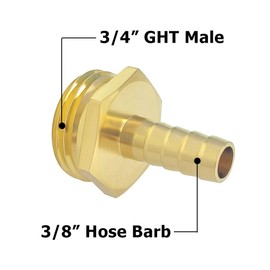 Hooshing 2PCS Garden Hose Male Adapter 3/8" Barb x 3/4" GHT Male Brass Hose Connectors with Stainless Clamps
