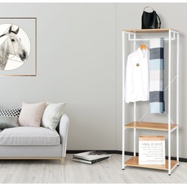 WOLTU SR0046whe Clothes Rail with Shelves for Bedroom Coat Rack Stand Metal and Wood