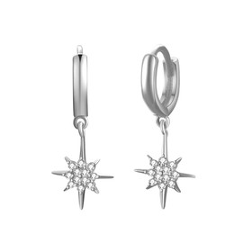 925 Sterling Silver Star Charms Hoop Earrings for Women, 18K Gold Plated, Huggie Dangle Hoops with Cubic Zirconia (silver)