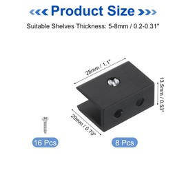 sourcing map 2Pcs Glass Shelf Bracket, Aluminum Alloy Glass Shelf Bracket, Wall Mount Glass Shelf Holder Fixture Glass Clip for 5-8mm(0.2"-0.31") Glass, Black