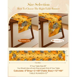 Miss Adola Pumpkin Plaid Fall Table Runner - 13"×72" Thanksgiving Table Runner with Sunflower for Fall Decor, Seasonal Harvest Autumn Thanksgiving Decorations for Home, Dining Room, Kitchen, Parties