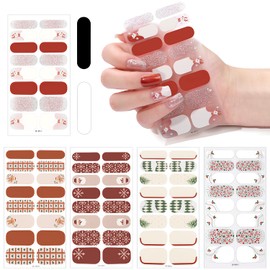 CHANGAR Pegatinas de esmalte de uñas de Navidad con copo de nieve, tiras de esmalte de uñas con purpurina, calcomanías completas de Navidad, tiras de 