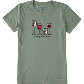 Life is Good Women's I Need Wine Glasses Short Sleeve Crusher Tee (Small, Moss Green)