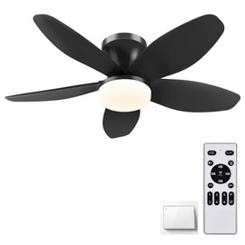 AYSEMO 36" Low Profile Ceiling Fan with Lights & Remote, 6-Speed Wind, Dimmable 3-Color LED, Reversible DC Motor,Timer, Memory Function for Bedroom/Living Room/Patio Use (Black)