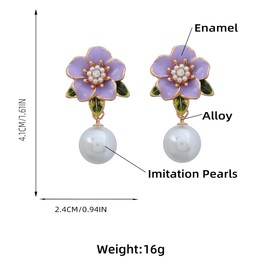 Xerling Blossom Flower Stud Earrings Faux Pearl Dangle Drop Earrings for Women (Purple)
