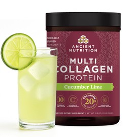 Ancient Nutrition Multi colágeno proteína en polvo, sabor a lima de pepino, formulado por Dr. Josh Axe, 5 tipos de colágeno, apoya el cabello, articulaciones, piel y uñas, hecho sin lácteos o gluten, 18 onzas