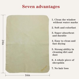 BSHELL Chamois Cloth,(24"x16"Pack of 1),Eyeglasses Cloths,Natural Leather Cleaning Cloth,Suitable for Glasses, Jewelry,Piano, Musical Instruments,Phone Computer TV,Tableware,Cars,Camera,etc.