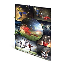 HERMA 19298 Portfolio Folder, DIN A4, Sport, Football, Set of 3, Sturdy Cardboard Organiser Folder with Printed Inner Flaps and Elastic Band, Document Folder for Children, Boys and Girls