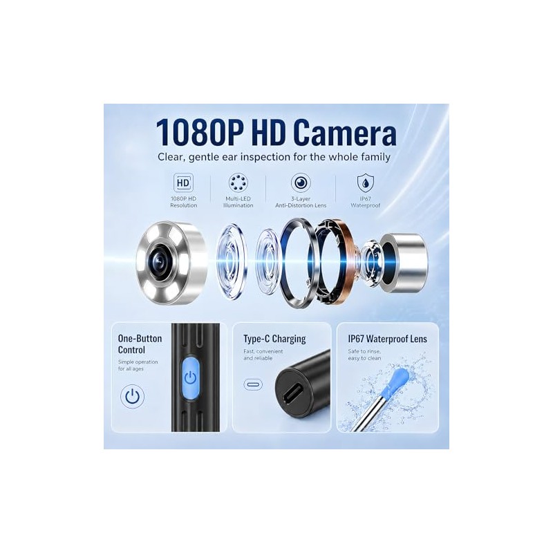 Ear Wax Removal Kit with Camera, 1080P Wireless Ear Cleaner