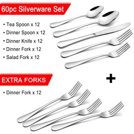 LIANYU 72-Piece Silverware Set with Extra Forks, Stainless Steel Flatware Cutlery Set for 12, Fork Spoon Knife Set Eating Utensils Tableware, Dishwasher Safe