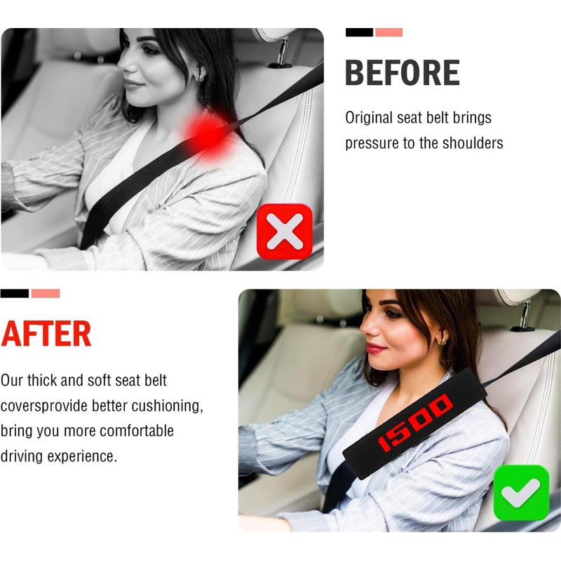 2 PCS Car Seat Belt Pads Cover Compatible with 1500,Embroidered