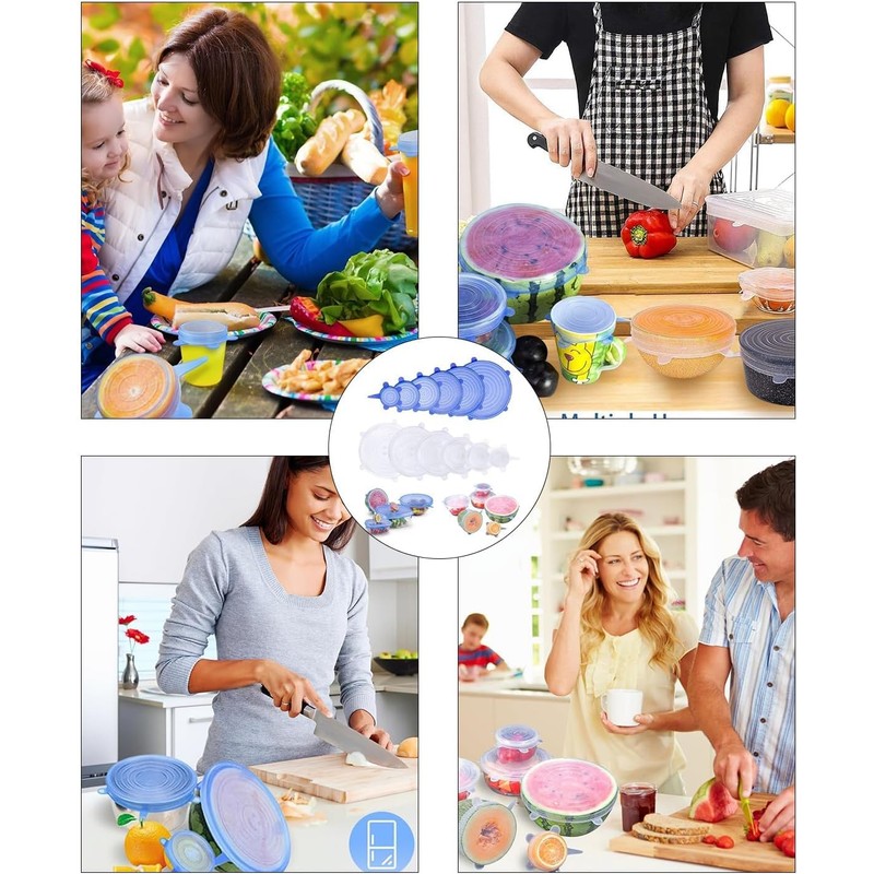 12 Tapas de Silicona Elásticas Reutilizables, Cubiertas de Silicona para