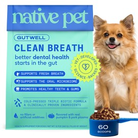 GutWell Clean Breath - Dog Breath Freshener & Dental Care Food Topper - Dog Teeth Cleaning to Reduce Plaque & Tartar - Promotes Fresh Breath with Targeted Triple-biotic Oral Care Blend - 60 Scoops