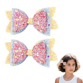 Cute Bow Hair Clips for Girls Glittering Bow Barrettes Hairpin Bowknot Ribbon Alligator Clips Birthday Party Hair Accessories Princess Costumes 2 PCS