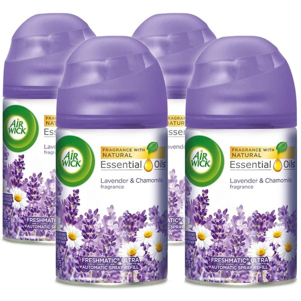Air Wick Pure Freshmatic 4 Refills Automatic Spray, Lavender & Chamomile, Air Freshener, Essential Oil, Odor Neutralization, Packaging May Vary, 5.89 Ounce (Pack of 4)