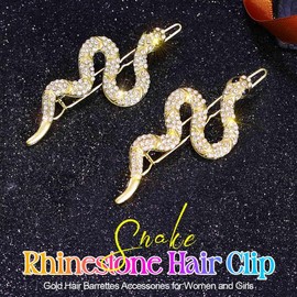 HEREAD Snake Rhinestone Hair Clip Gold Hair Pins Accessories for Women and Girls (Pack of 2) (Gold)