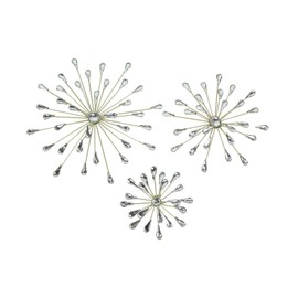 Set of 3 Gold Finish Teardrop Crystal Jeweled Rhinestone Starburst Metal Wall Hangings Art Decorative Mid-Century Modern Home Decor 6, 9, 12 Inches in Diameter