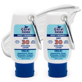 Coral Isles Sunscreen SPF 30 | Hawaii Compliant as Reef Safe | Octinoxate & Oxybenzone Free | Broad Spectrum UVA/UVB Protection | Water Resistant 80 Min. | Fragrance Free | 2 Fl Oz (Pack of 2))