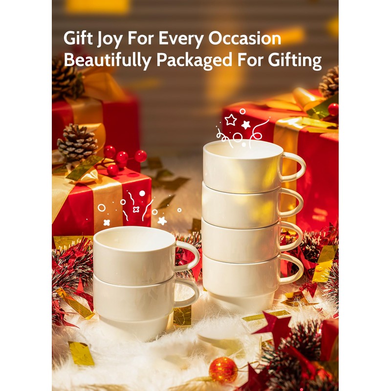 Sweese 6-Pack Porcelain Latte Cups, White Superior Durable Professional, 6