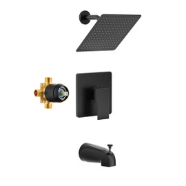 Holispa Shower Faucet Set, Black Tub Shower Faucet with 8-Inch Rainfall Shower Head and Tub Spout, Shower Tub Faucet Set Complete (Included Shower Valve), Tub Shower Trim Kit, Matte Black