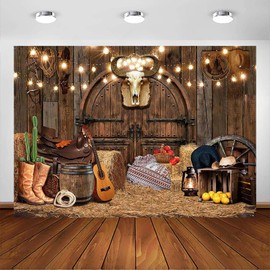 Avezano Western Cowboy Backdrop Rustic Wooden House Barn Western Party Photography Background Wild West Cowboy Birthday Baby Shower Party Decorations Photo Studio Props (7x5ft)