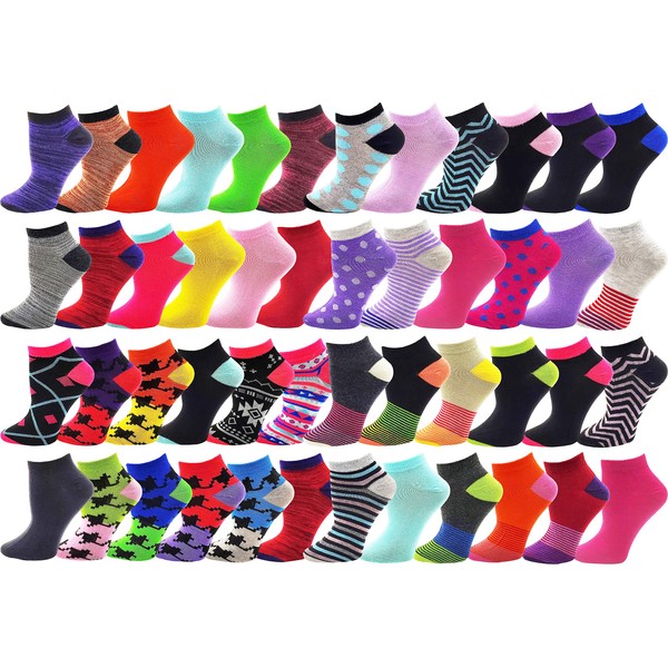 48 Pairs Womens Low Cut Ankle Socks, Comfortable Lightweight Breathable Athletic Bulk Pack Wholesale