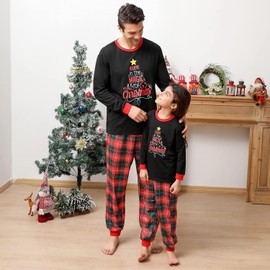 Sangdut Christmas Matching Family Pyjamas Set, Holiday Long Sleeve Christmas Tree Top with Plaid Pants Xmas Pjs Set for Women/Men/Couples（Man,2XL）