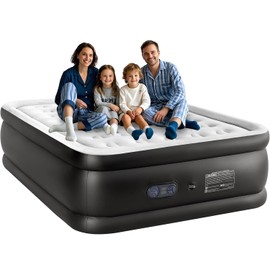 Queen 16" Inflatable Air Mattress with Built-in High Capacity Pump, Foldable Blow Up Mattress with Carrying Bag, Double Height, Non-Slip Bottom, 660 lbs Capacity for Home & Camping