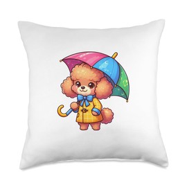 Toy Poodle Umbrella Dog Funny Raincoat Throw Pillow