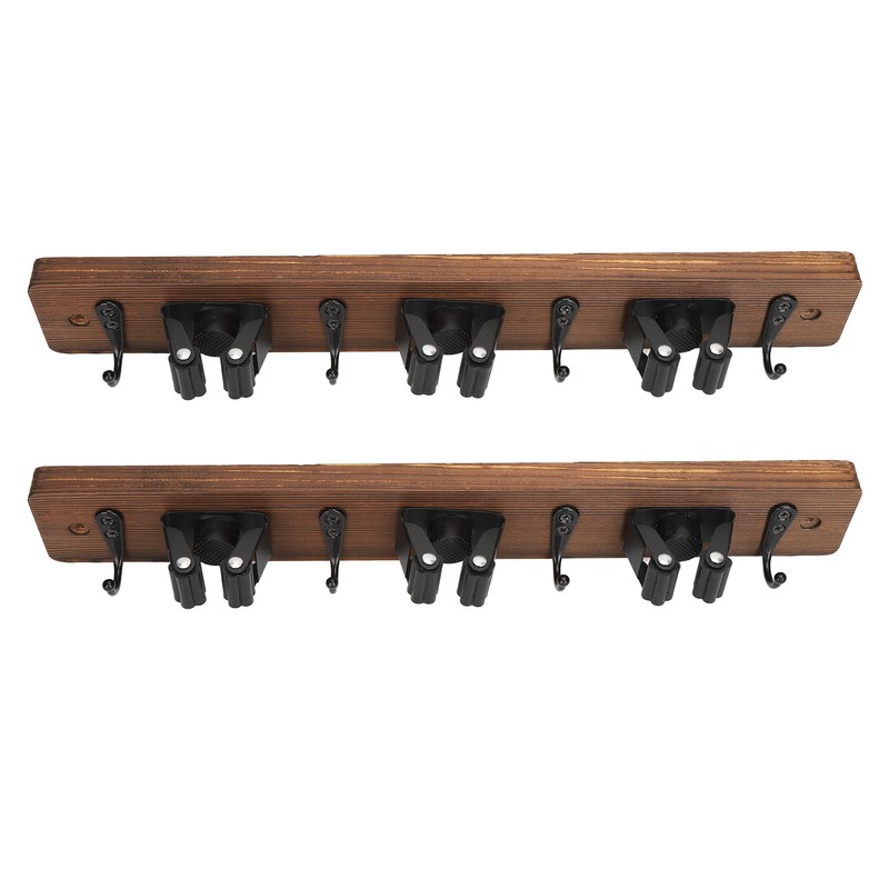 2pcs Mop Broom Holder 3 Positions 4 Hooks Wall Mount