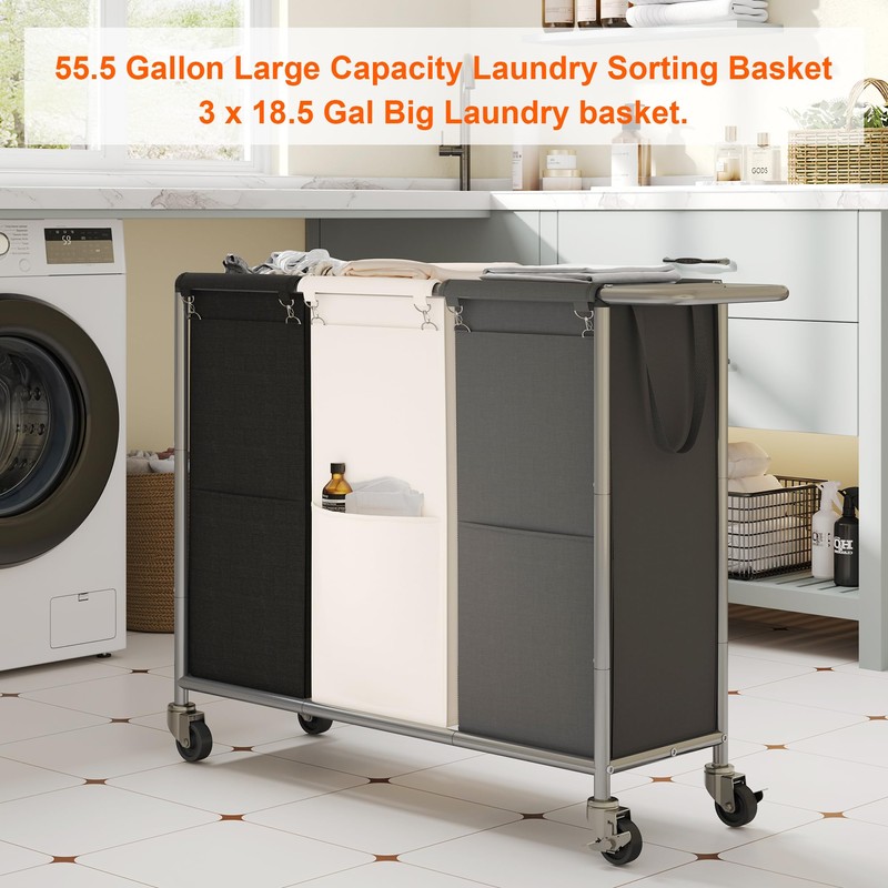 Heybly Laundry Basket, 3 x 18.5 Gal Laundry Separator Hamper