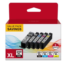 250 251 XL 5 Color Value Pack Compatible for Canon PGI-250XL CLI-251XL Ink Cartridges to use with Pixma IX6820 MX922 MX920 MG5520 MG7520 MG6320 IP8720 MG6620 MG7120, 5 Pack (PGBK,BK,C,M,Y)