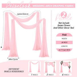 2 Panel Wedding Arch Draping Fabric, 28" x 20Ft Pink Chiffon Sheer Backdrop Curtain for Ceremony Arch, Stage, Party Backdrop, Ceiling Decor