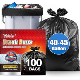 Teivio Trash Bags, 40-45 Gallon, 100 Count, Black, for Bathroom, Office, Industrial, Commercial, Janitorial, Municipal, Recycling