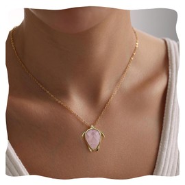 Sea Turtle Necklace, 18K Gold Plated Dainty Turtle Rose Quartz Necklace for Women, Natural Gemstone Beach Necklace Charm Jewelry (Rose Quartz)