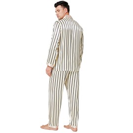 Lonxu Pajamas Set Mens Silk Satin Pajamas Long Sleeve Loungewear Two-Piece Sleepwear Button-Down Pj Set S-XXXXL (Beige, L)