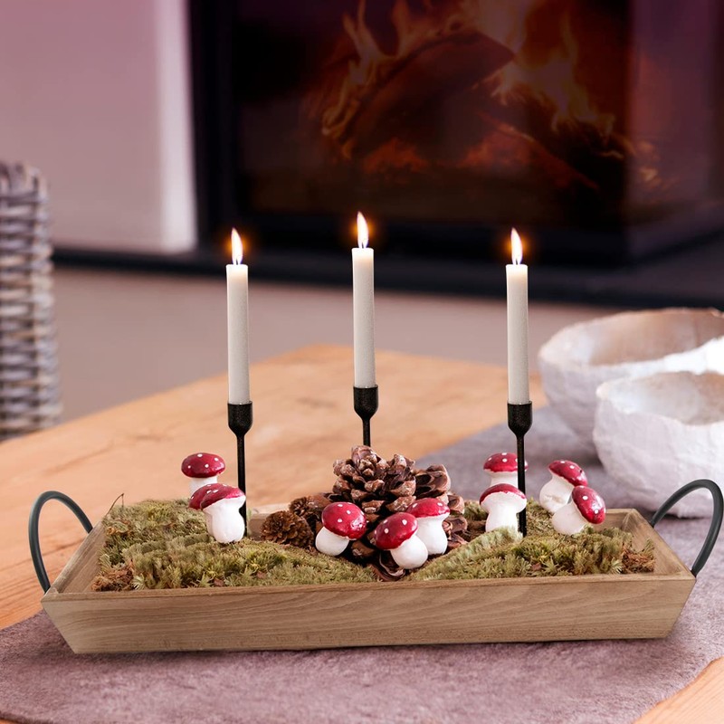 AGLARY Rectangle Wood Candle Tray with Black Metal Handles, Rustic