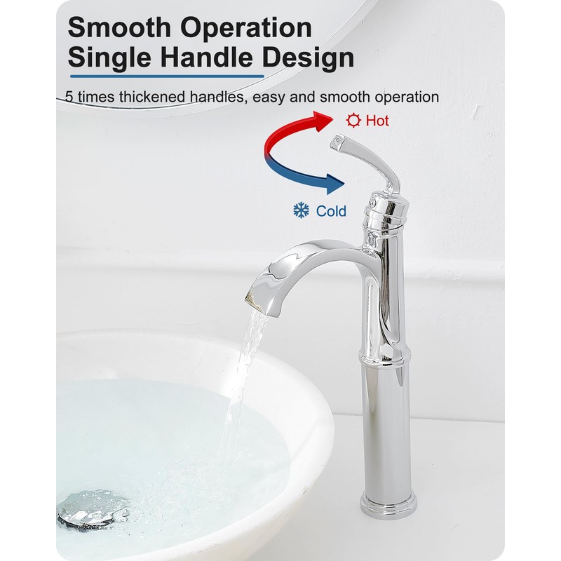 HEYMYTAP Tall Waterfall Bathroom Faucet Chrome, Single Handle Brass Vessel