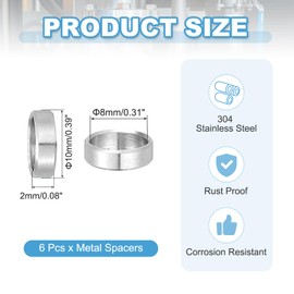 PATIKIL 6 Pcs Stainless Steel Spacers, 8mm ID x 10mm OD x 2mm Height 304 Stainless Steel Bushing Screw Standoff Unthreaded Round Spacer for 5/16" M8 Screws Bolts Nuts