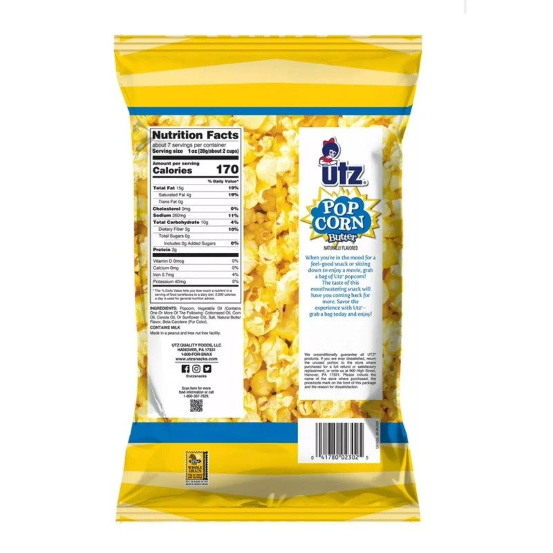 Utz Brand New Exclusive UTZ Butter 13g Whole Grains Gluten