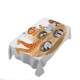 WONDERTIFY Baby Noah's Ark Table Cloth Colorful Water Resistance Microfiber Tablecloth, Decorative Table Cover 52X70 Inch